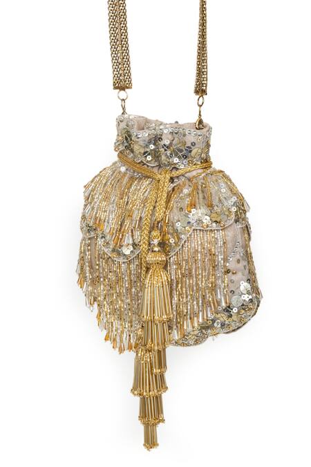 SG Collection By Sonia Gulrajani Gold Embellished Cascade Cutdana Potli Bag Online at Aza Fashions SG Collection By Sonia Gulrajani_Gold Embellished Cascade Cutdana Potli Bag _Online_at_Aza_Fashions