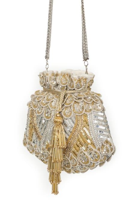 SG Collection By Sonia Gulrajani_Gold Embellished Opulence Potli Bag _Online_at_Aza_Fashions