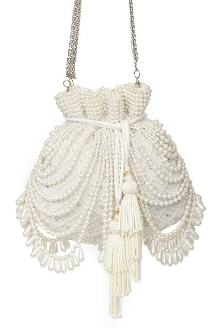 SG Collection By Sonia Gulrajani Ivory Embellished Pearl Potli Bag Online at Aza Fashions SG Collection By Sonia Gulrajani_Ivory Embellished Pearl Potli Bag _Online_at_Aza_Fashions