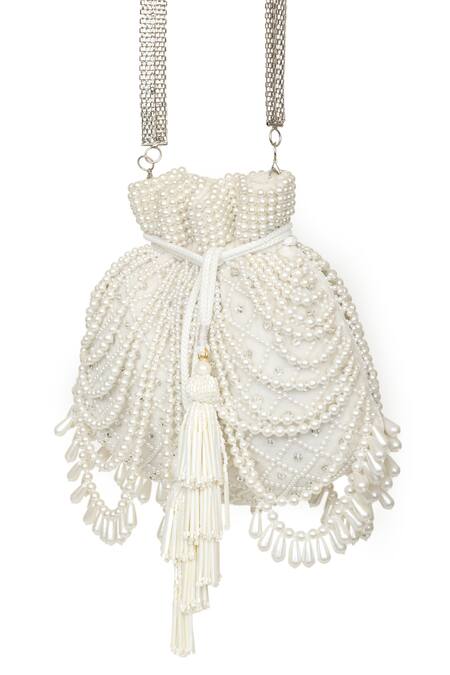 Buy SG Collection By Sonia Gulrajani Ivory Embellished Pearl Potli Bag Online at Aza Fashions Buy_SG Collection By Sonia Gulrajani_Ivory Embellished Pearl Potli Bag _Online_at_Aza_Fashions