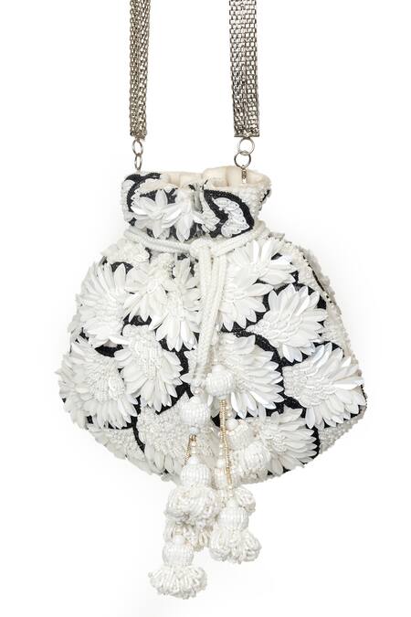 SG Collection By Sonia Gulrajani_Black Embellished Swan Floral Potli Bag _Online_at_Aza_Fashions