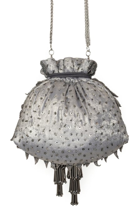 Shop SG Collection By Sonia Gulrajani Grey Embellished Evening In Paris Potli Bag at Aza Fashions Shop_SG Collection By Sonia Gulrajani_Grey Embellished Evening In Paris Potli Bag _at_Aza_Fashions