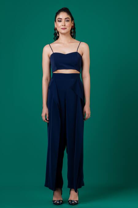 Buy Megha Garg Blue Lycra, Crepe Cut Work V-neck Cutdana Embroidered Top With Pant Online at Aza Fashions Buy_Megha Garg_Blue Lycra, Crepe Cut Work V-neck Cutdana Embroidered Top With Pant _Online_at_Aza_Fashions