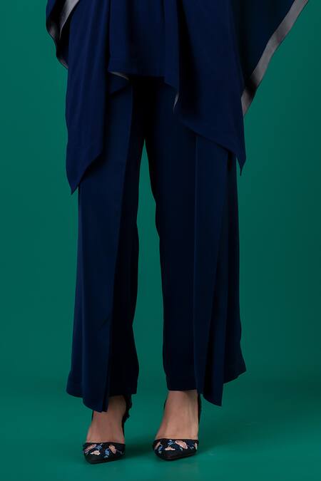 Buy Megha Garg Blue Lycra, Crepe Cut Work V-neck Cutdana Embroidered Top With Pant Buy_Megha Garg_Blue Lycra, Crepe Cut Work V-neck Cutdana Embroidered Top With Pant