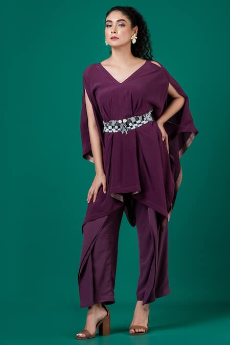 Megha Garg Embroidered Draped Top With Pant 