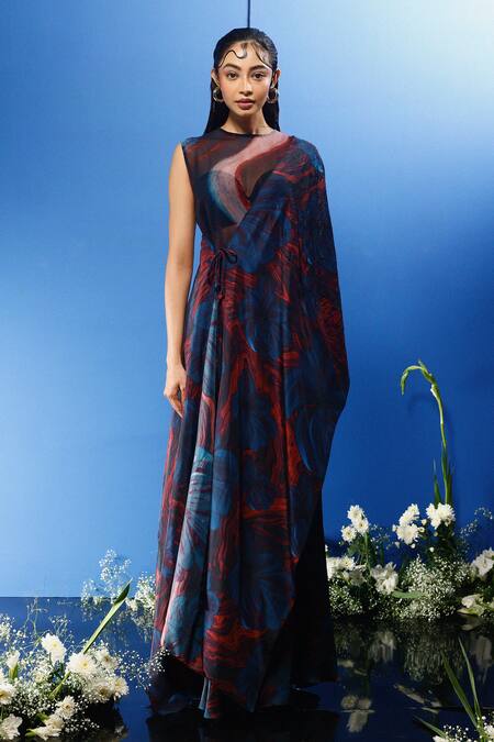 Buy Forty Four Multi Color Chiffon, Satin, Hemp Stones Floral Abstract Print Drape Skirt Set Online at Aza Fashions Buy_Forty Four_Multi Color Chiffon, Satin, Hemp Stones Floral Abstract Print Drape Skirt Set_Online_at_Aza_Fashions