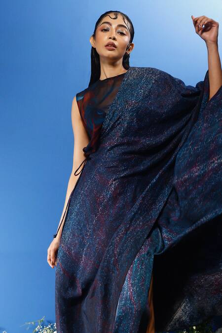 Buy_Forty Four_Multi Color Chiffon, Satin, Handloom Cotton Gradient Print Drape Skirt Set_Online_at_Aza_Fashions