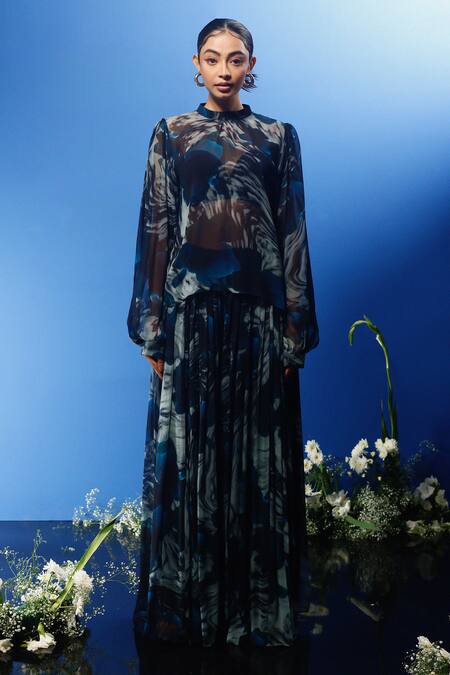 Forty Four_Multi Color Bandeau , Round Gradient Print Corset Dress Pant Set _Online_at_Aza_Fashions