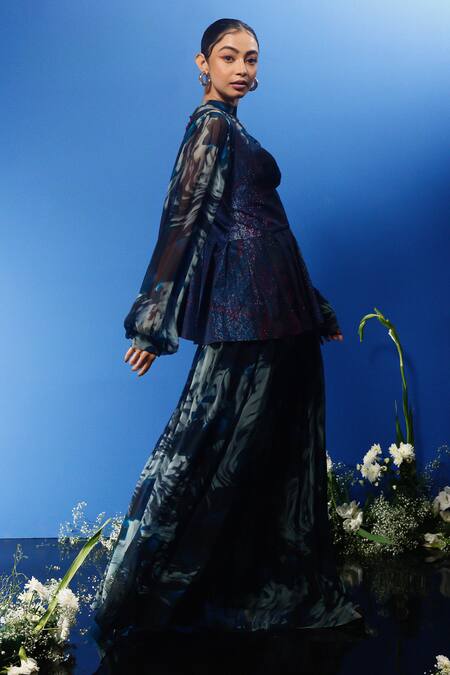 Shop_Forty Four_Multi Color Bandeau , Round Gradient Print Corset Dress Pant Set _Online_at_Aza_Fashions