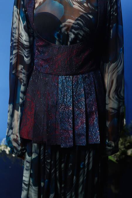 Forty Four_Multi Color Bandeau , Round Gradient Print Corset Dress Pant Set _at_Aza_Fashions