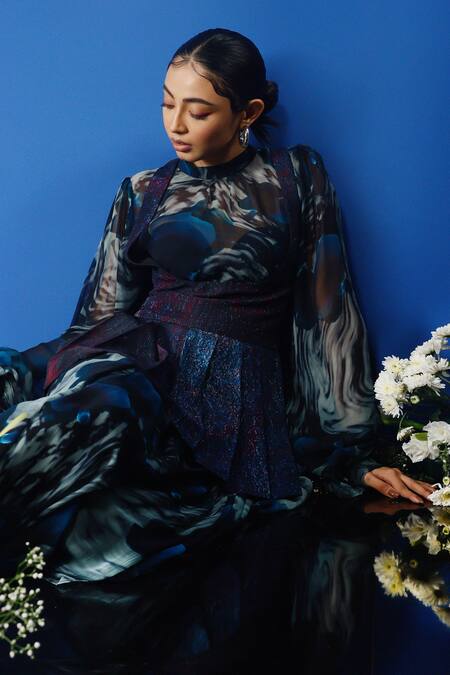 Buy_Forty Four_Multi Color Bandeau , Round Gradient Print Corset Dress Pant Set 