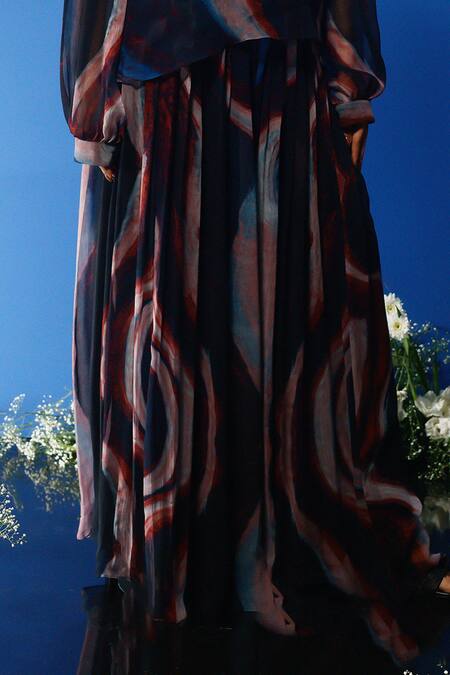 Buy Forty Four Multi Color Chiffon, Satin, Silk, Hemp Abstract Wave Print Corset Dress Pant Set Online at Aza Fashions Buy_Forty Four_Multi Color Chiffon, Satin, Silk, Hemp Abstract Wave Print Corset Dress Pant Set_Online_at_Aza_Fashions