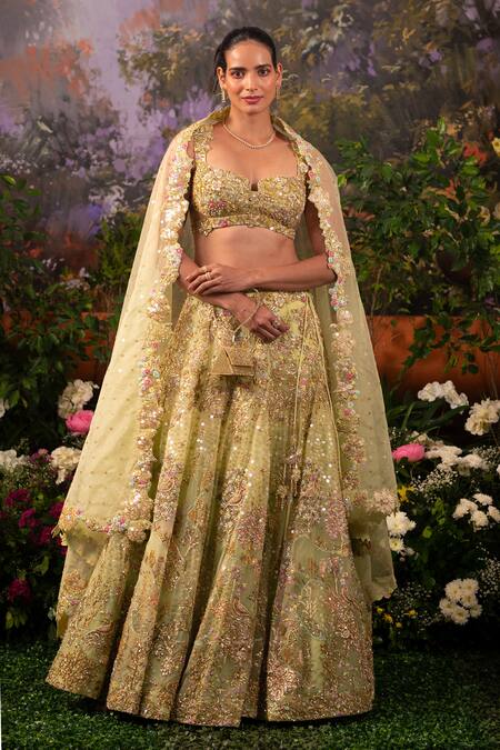 Moledro Green Organza Sequins, Beads Sweetheart Garden Embroidered Bridal Lehenga Set Online at Aza Fashions Moledro_Green Organza Sequins, Beads Sweetheart Garden Embroidered Bridal Lehenga Set _Online_at_Aza_Fashions