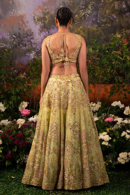 Buy Moledro Green Organza Sequins, Beads Sweetheart Garden Embroidered Bridal Lehenga Set Buy_Moledro_Green Organza Sequins, Beads Sweetheart Garden Embroidered Bridal Lehenga Set