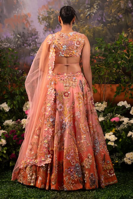 Moledro Coral Floral Embroidered Lehenga Set 