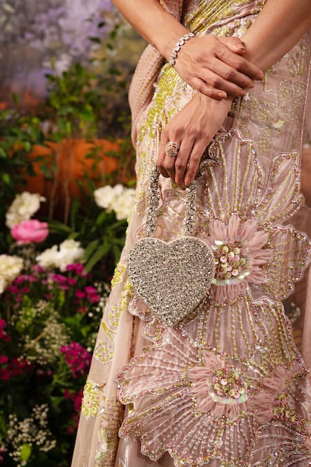 Buy Moledro Pink Silk, Brocade Crystals, Anya Embroidered Pre-draped Saree With Blouse Buy_Moledro_Pink Silk, Brocade Crystals, Anya Embroidered Pre-draped Saree With Blouse