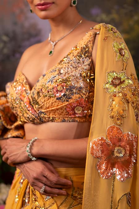 Buy Moledro Yellow Georgette Sequins, Beads Nargis Pre-draped Saree Skirt With Blouse Online at Aza Fashions Buy_Moledro_Yellow Georgette Sequins, Beads Nargis Pre-draped Saree Skirt With Blouse _Online_at_Aza_Fashions