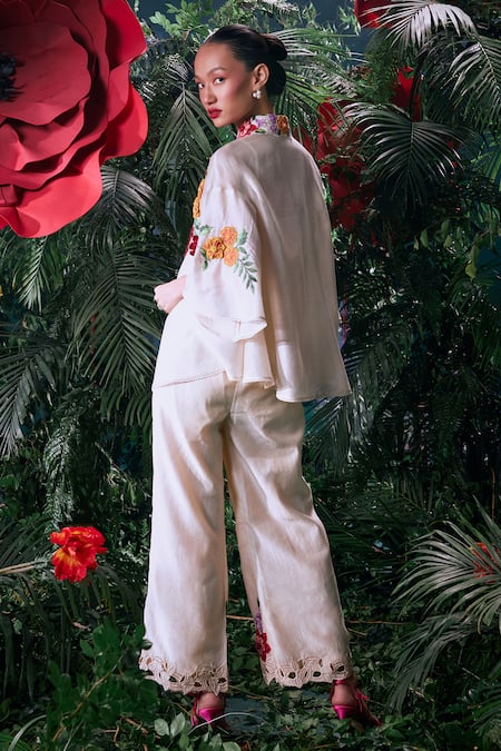 Shop Chandrima Ivory Chanderi Embroidery, Beads Collared Applique Shirt at Aza Fashions Shop_Chandrima_Ivory Chanderi Embroidery, Beads Collared Applique Shirt _at_Aza_Fashions