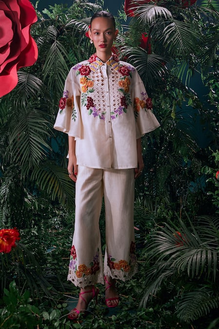 Buy Chandrima Ivory Chanderi Embroidery, Beads Collared Applique Shirt Online at Aza Fashions Buy_Chandrima_Ivory Chanderi Embroidery, Beads Collared Applique Shirt _Online_at_Aza_Fashions