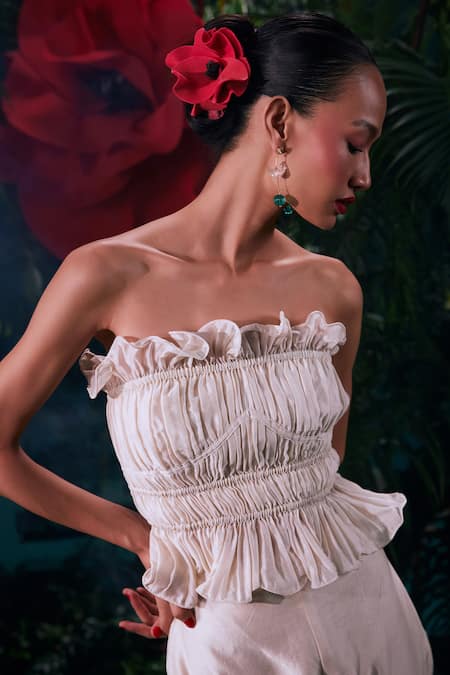 Chandrima Chanderi Solid Ruched Top 
