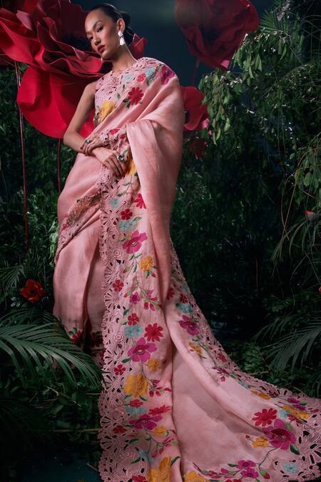 Buy Chandrima Pink Chanderi, Cotton Beads, Cut Work Round Neck Embroidered Blouse Online at Aza Fashions Buy_Chandrima_Pink Chanderi, Cotton Beads, Cut Work Round Neck Embroidered Blouse _Online_at_Aza_Fashions