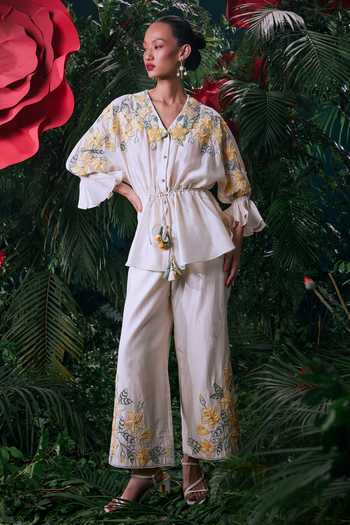 Chandrima Chanderi Floral Applique Embroidered Shirt 
