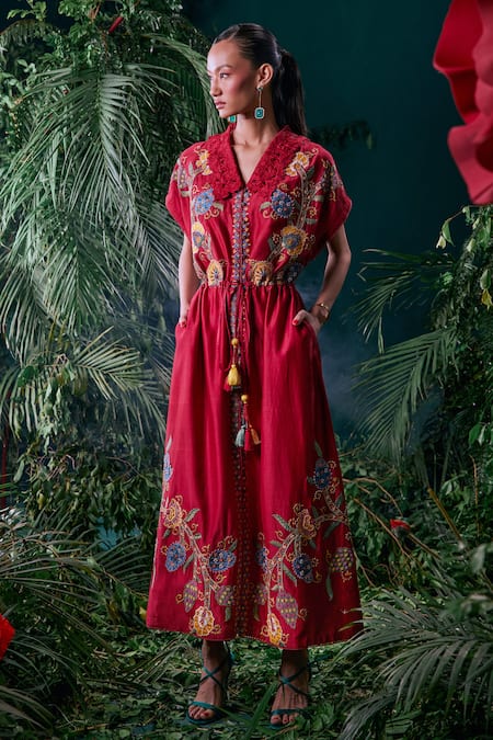 Chandrima Floral Embroidered Shirt Dress 