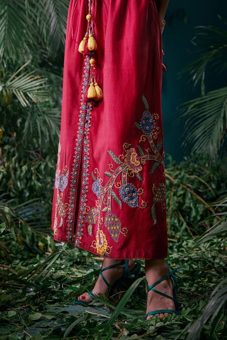 Buy Chandrima Red Chanderi, Cotton Embroidery Collared Floral Shirt Dress Online at Aza Fashions Buy_Chandrima_Red Chanderi, Cotton Embroidery Collared Floral Shirt Dress _Online_at_Aza_Fashions