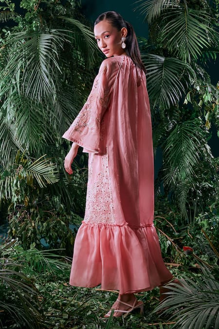 Chandrima Contrast Thread & Beadwork Gathered Dress 