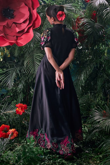 Chandrima Chanderi Floral Applique Work Maxi Dress 