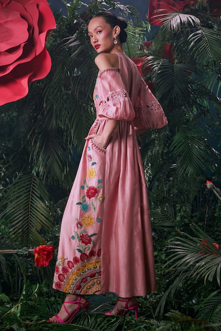 Chandrima Cold Shoulder Embroidered Maxi Dress 