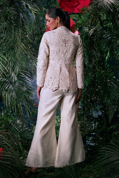 Shop Chandrima Ivory Chanderi, Cotton Cut Work Flora Bell Bottom Pant at Aza Fashions Shop_Chandrima_Ivory Chanderi, Cotton Cut Work Flora Bell Bottom Pant _at_Aza_Fashions