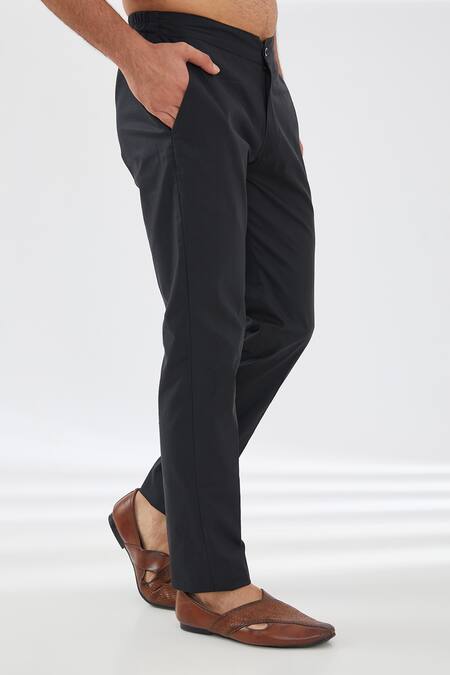 Buy_Rabani & Rakha_Black Cotton, Silk Loop Button Placket Kurta And Pant Set_Online_at_Aza_Fashions