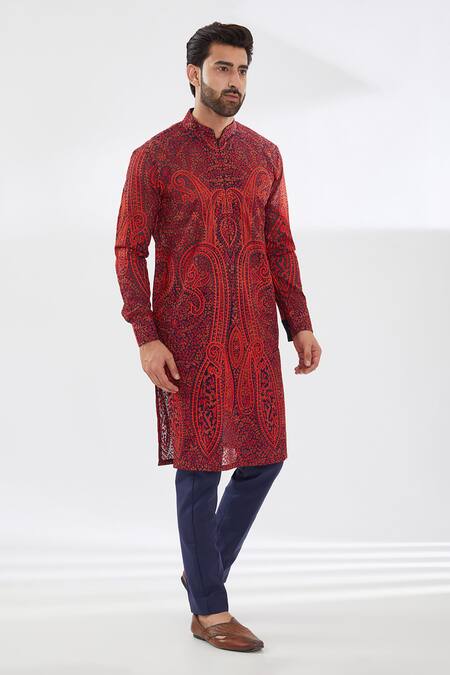 Rabani & Rakha Red Kurta Georgette Flowery Jaal Embroidery Set  