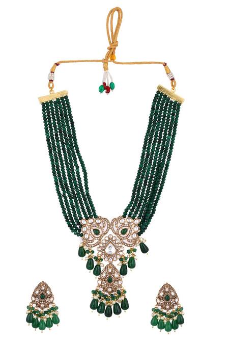 Buy Ishhaara Green Pearls, Stones Kundan Embellished Pendant Necklace Set Online at Aza Fashions Buy_Ishhaara_Green Pearls, Stones Kundan Embellished Pendant Necklace Set _Online_at_Aza_Fashions