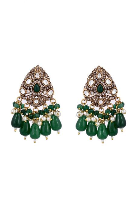 Shop Ishhaara Green Pearls, Stones Kundan Embellished Pendant Necklace Set Online at Aza Fashions Shop_Ishhaara_Green Pearls, Stones Kundan Embellished Pendant Necklace Set _Online_at_Aza_Fashions