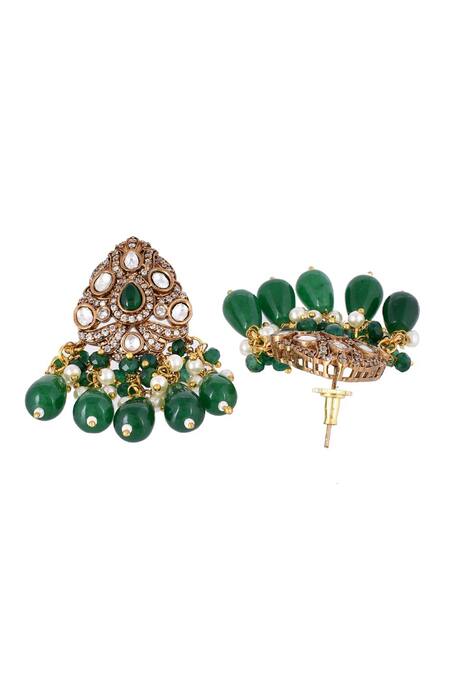 Ishhaara Green Pearls, Stones Kundan Embellished Pendant Necklace Set at Aza Fashions Ishhaara_Green Pearls, Stones Kundan Embellished Pendant Necklace Set _at_Aza_Fashions