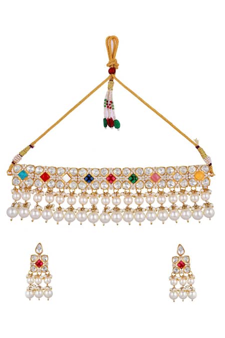 Ishhaara Kundan Embellished Choker Necklace Set 