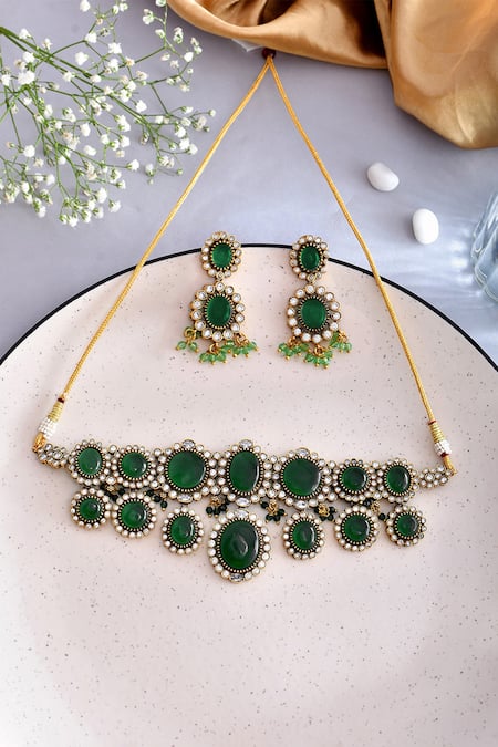 Ishhaara Geometric Embellished Choker Necklace Set 