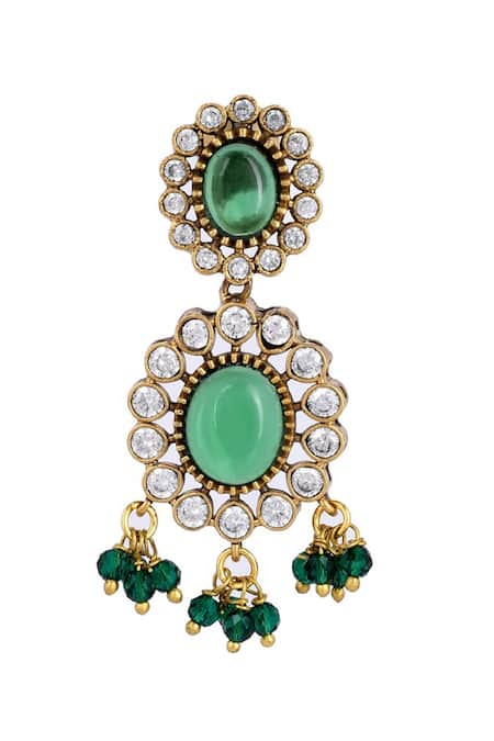 Shop_Ishhaara_Green Diamonds, Stones Geometric Embellished Choker Necklace Set _Online_at_Aza_Fashions