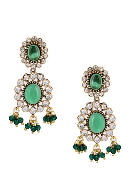 Ishhaara_Green Diamonds, Stones Geometric Embellished Choker Necklace Set _at_Aza_Fashions