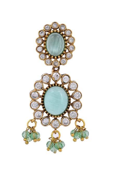 Shop_Ishhaara_Green Diamonds, Stones Geometric Cut Work Choker Necklace Set _Online_at_Aza_Fashions