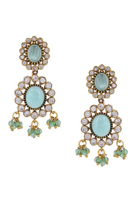 Ishhaara_Green Diamonds, Stones Geometric Cut Work Choker Necklace Set _at_Aza_Fashions