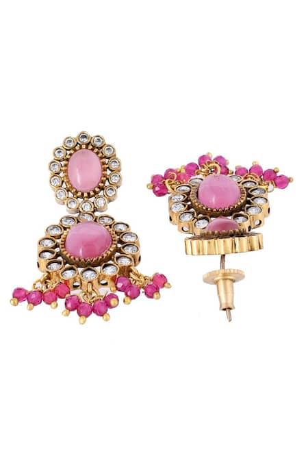 Buy_Ishhaara_Pink Diamonds, Beads Embellished Geometric Choker Necklace Set _Online_at_Aza_Fashions