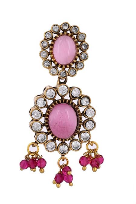 Ishhaara_Pink Diamonds, Beads Embellished Geometric Choker Necklace Set _at_Aza_Fashions