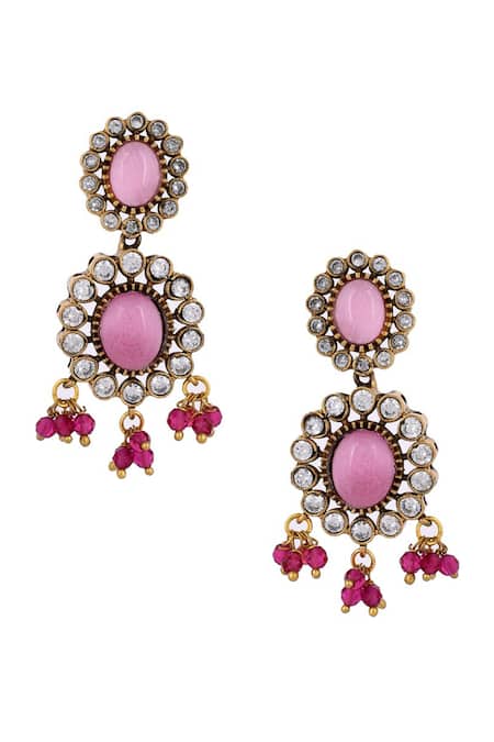 Buy_Ishhaara_Pink Diamonds, Beads Embellished Geometric Choker Necklace Set 
