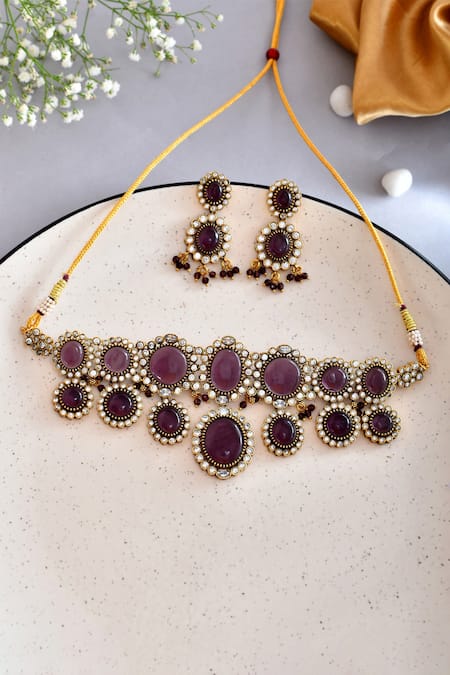 Ishhaara Kundan Stone Embellished Necklace Set 