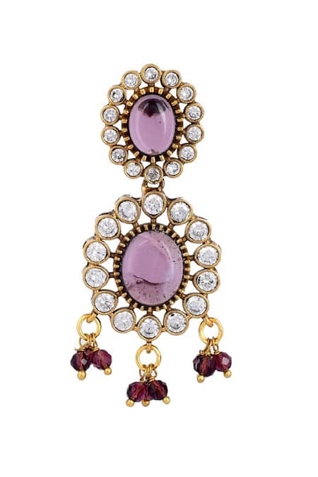 Shop_Ishhaara_Purple Beads, Stones Kundan Embellished Necklace Set _Online_at_Aza_Fashions