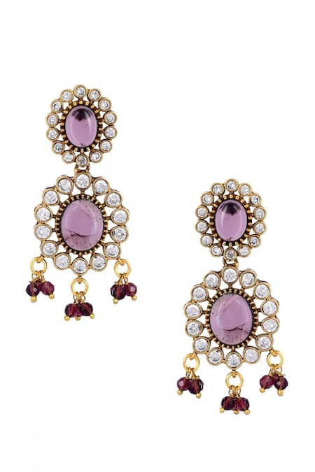 Ishhaara_Purple Beads, Stones Kundan Embellished Necklace Set _at_Aza_Fashions