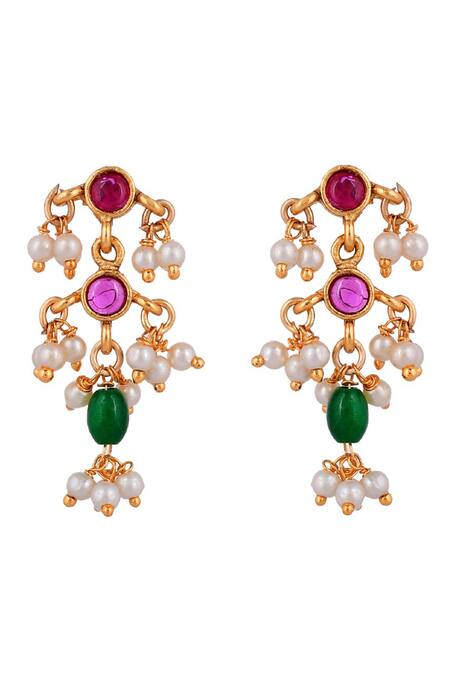 Shop_Ishhaara_Multi Color Diamonds, Pearls, Stones Kundan Embellished Necklace Set _Online_at_Aza_Fashions